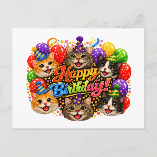 Postal Seis Gatos Queriéndote un Feliz Cumpleaños con Ale (Anverso)