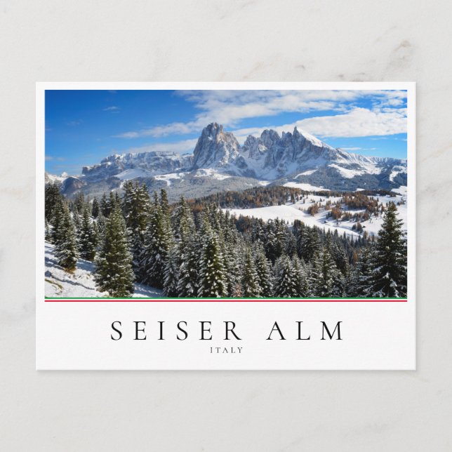 Postal Seiser Alm, Italia en la nieve en invierno (Anverso)