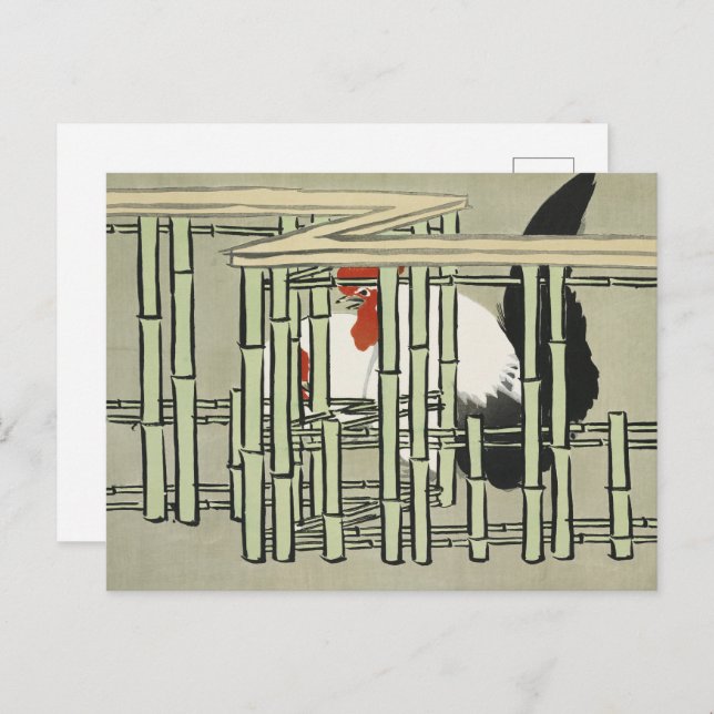 Postal Sekka Roosters de arte japonés Momoyogusa (Anverso / Reverso)