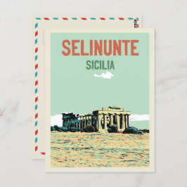 Postal Selinunte, ruinas griegas ilustracion Sicilia Ital