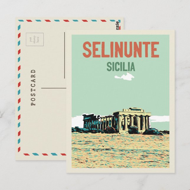 Postal Selinunte, ruinas griegas ilustracion Sicilia Ital (Anverso / Reverso)