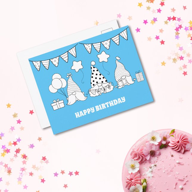 Postal Sello de Gnomo Feliz Cumpleaños Lindo (Cute Happy Birthday Gnome Stamp Postcard)