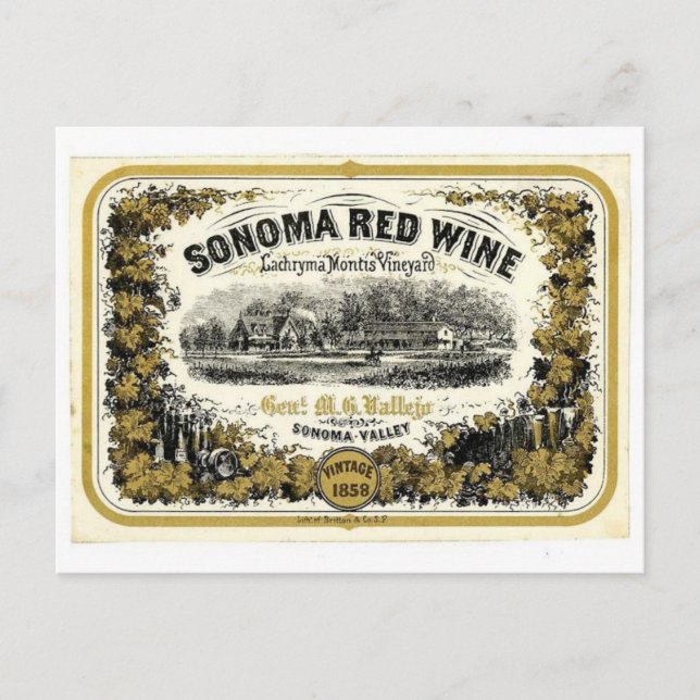 Postal Sello de Vino Rojo del Valle de Sonoma (Anverso)