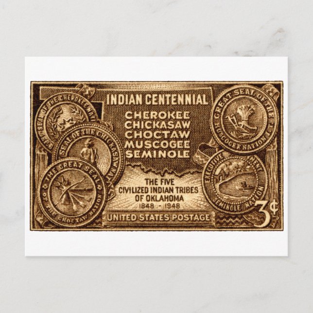 Postal Sello del centenario indio de Oklahoma de 1948 (Anverso)