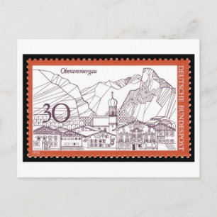 Postal Sello vintage alemán de Oberammergau de los años 7