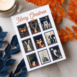 Postal Sellos de Animales del Bosque Caprichoso Feliz Nav
