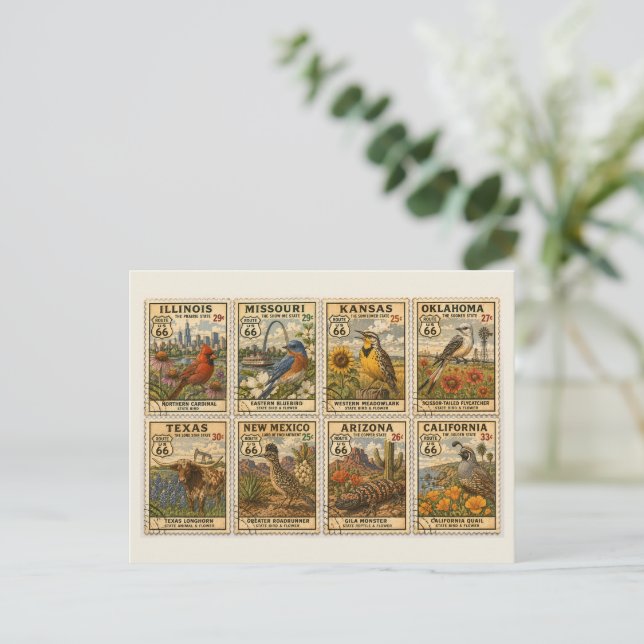 Postal Sellos de carreteras de EE. UU. Papelería retro (Anverso de pie)