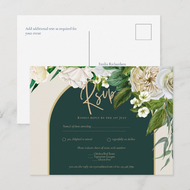Postal Selva de Oro Verde Roses Blancos Boda de Invierno  (Anverso / Reverso)