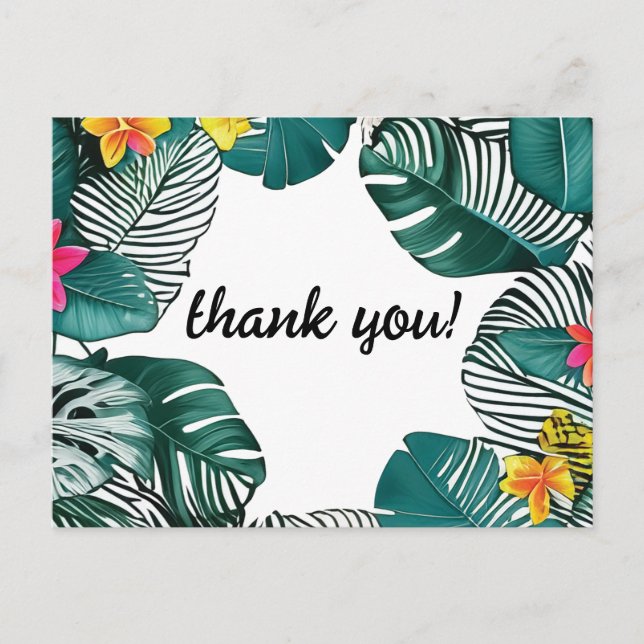 Postal Selva silvestre deja flores amarillas rosadas hibi (Anverso)