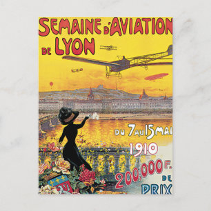 Postal Semaine d' Aviation de Lyon Vintage Travel Poster