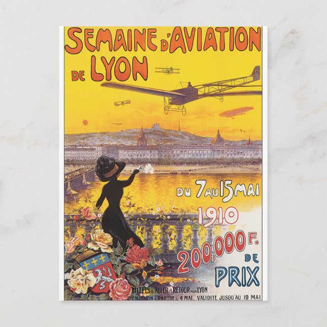Postal Semaine d'Aviation de Lyon Vintage Travel Poster (Anverso)