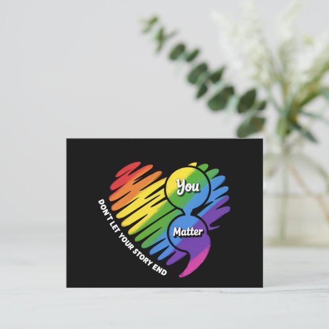 Postal Semikolon LGBTQ Prevención del suicidio Salud Ment (Anverso de pie)