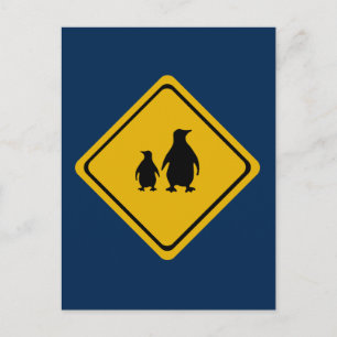 Postal señal de carretera de pingüino