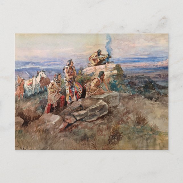 Postal Señal de humo, 1896, por Charles Marion Russell (Anverso)