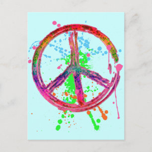 POSTAL SEÑAL DE PAZ DE RETRO PINTA SPLATTER