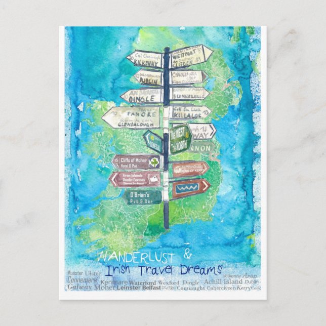 Postal Señal de Wanderlust de Irlanda (Anverso)