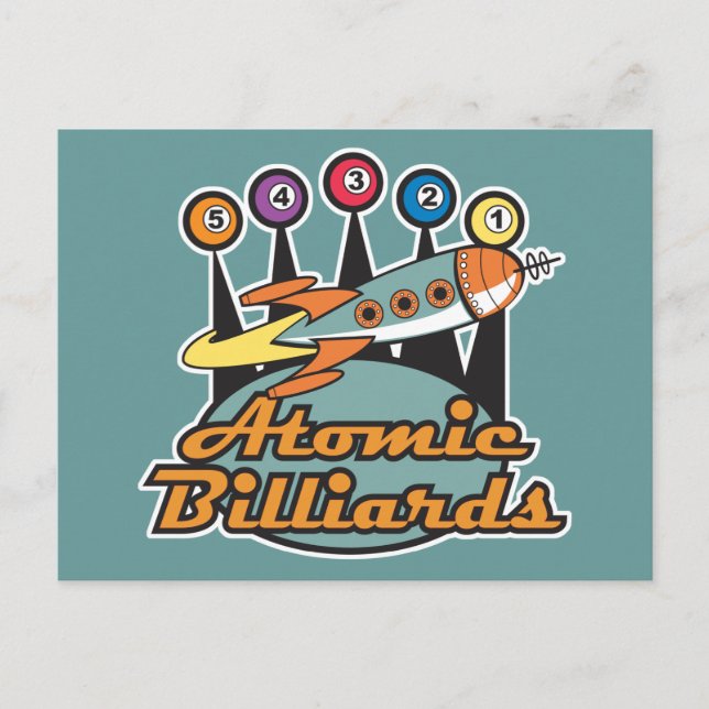 Postal señal retro atómica de billar (Anverso)