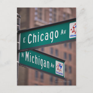 Postal Señales de la avenida Chicago y Michigan, Chicago,