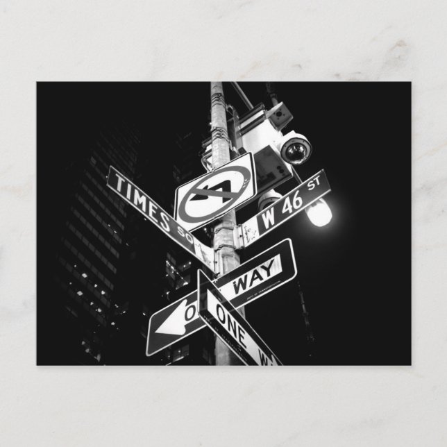 Postal Señales de la carretera Times Square en blanco y n (Anverso)