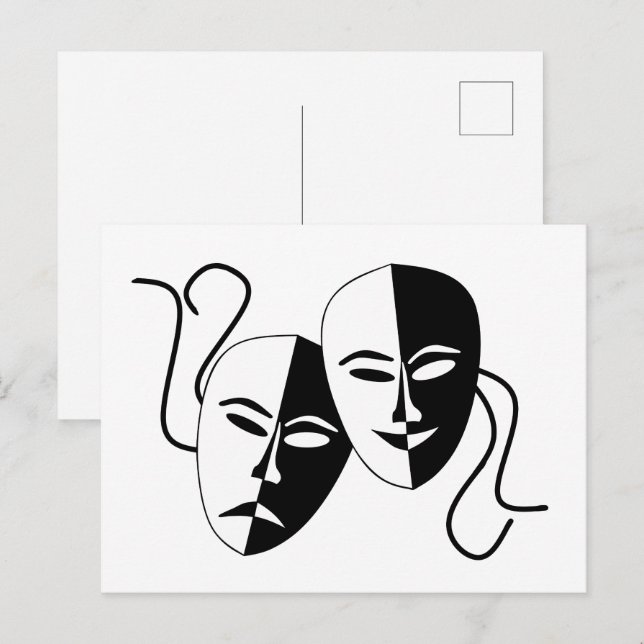 Postal Sencilla comedia dramática máscaras actuando (Anverso / Reverso)
