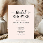 Postal Sencilla ducha de novia con guión Minimalista<br><div class="desc">Acepte la simplicidad y la elegancia con nuestra minimalista invitación a la ducha de novia. El epígrafe "Ducha de novia" está delicadamente escrito en escritura informal, acompañado de un sutil movimiento de agitación y corazón. Celebre el estilo de la futura novia con esta invitación subestimada pero encantadora, perfecta para marcar...</div>