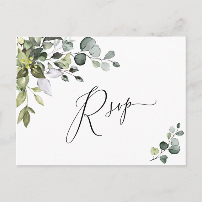 Postal Sencilla elegancia Eucalyptus Watercolor Wedding R (Anverso)