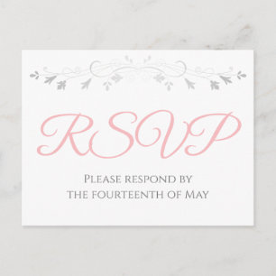 Postal Sencilla elegancia plateada y rosa RSVP