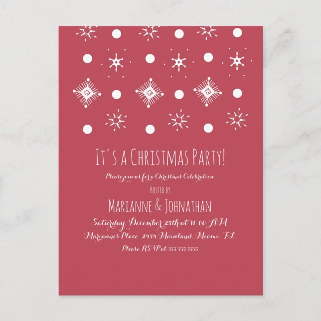 Postal Sencilla fiesta de Navidad con copo de nieve blanc (Anverso)