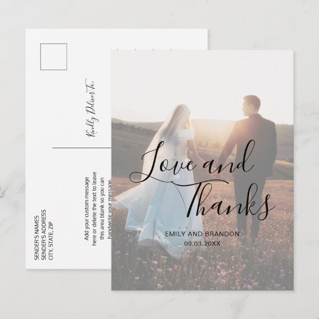 Postal Sencilla Foto Boda Elegante (Anverso / Reverso)