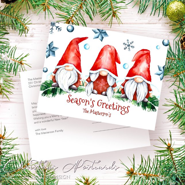 Postal Sencilla temporada navideña Gnomes Saludos navideñ (Subido por el creador)