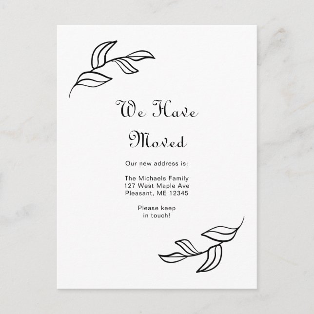 Postal Sencillas hojas negras y blancas que hemos movido (Anverso)