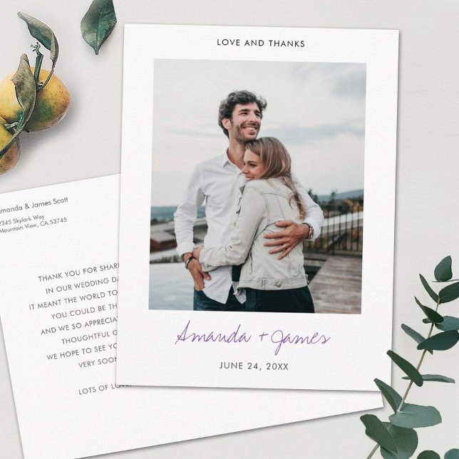 Postal Sencillo Agradecimiento de Boda con Foto Moderna (Subido por el creador)