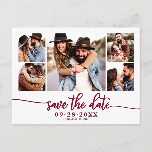 Postal Sencillo Ahorro de Fecha de Boda con Colaje de Fot (Anverso)
