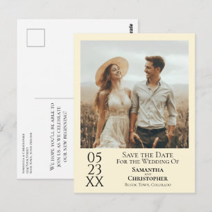 Postal Sencillo Ahorro de Fecha de Boda con Foto en Crema