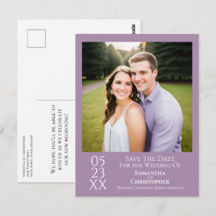 Postal Sencillo Ahorro de Fecha de Boda de Lavanda con Fo