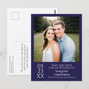 Postal Sencillo Ahorro de Fecha de Boda Foto Azul Marina