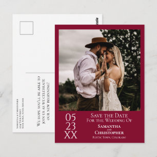 Postal Sencillo Ahorro de Fecha de Boda Rojo Arándano Fot
