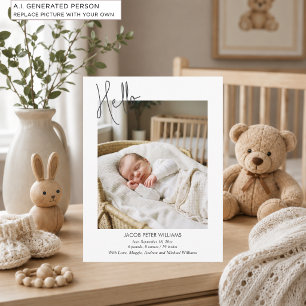 Postal Sencillo anuncio de nacimiento con foto de bebé qu