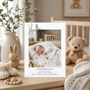 Postal Sencillo anuncio de nacimiento con foto de bebé qu