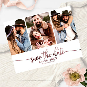 Postal Sencillo collage de 3 fotos para Save The Date de 