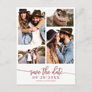 Postal Sencillo collage de 4 fotos para boda Save The Dat