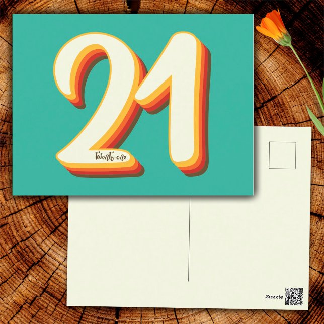 Postal Sencillo Cumpleaños 21 Moderno Retro Groovy (Front and Back)