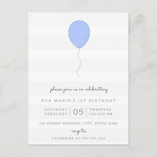Postal Sencillo cumpleaños de globo gris y azul Shabby (Anverso)