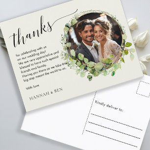 Postal Sencillo, elegante, bodas "Gracias" 1 Foto