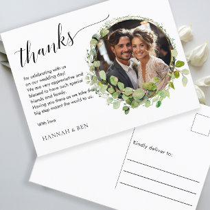 Postal Sencillo, elegante, bodas "Gracias" 1 Foto