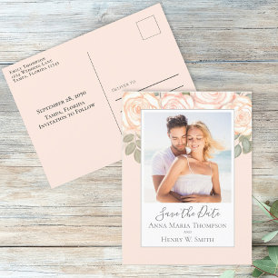 Postal Sencillo elegante Rubor Peach Rose Bouquet