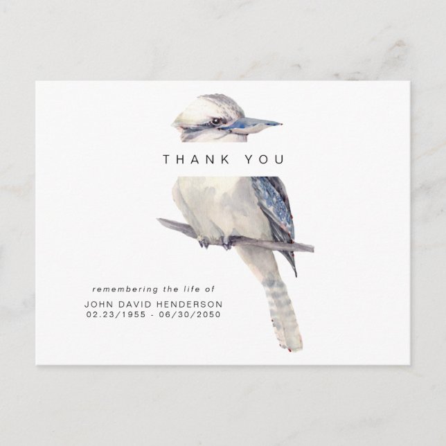 Postal Sencillo Funeral de Pájaro Pérdida de Vida Gracias (Anverso)