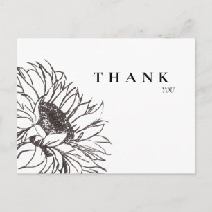 Postal Sencillo Girasol A Mano Funeral B/W Gracias