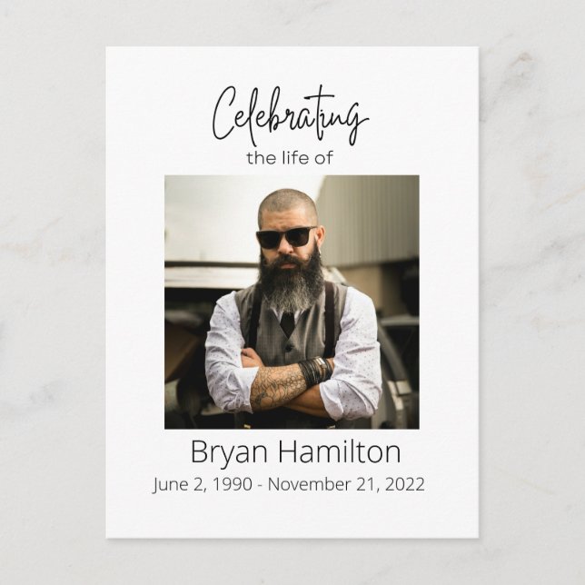 Postal Sencillo memorial de simpatía funeral con foto (Anverso)