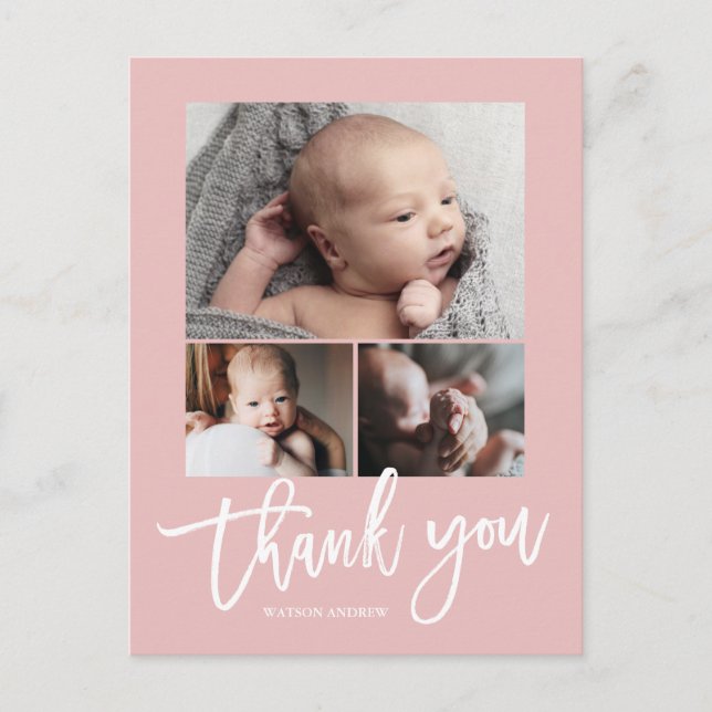 Postal Sencillo Moderno 3 Fotos Collage Foto de Bebé Grac (Anverso)